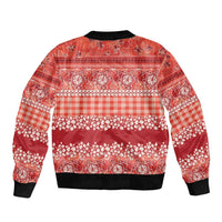 Hawaiian Hibiscus Honu Sleeve Zip Bomber Jacket Red Mele Kalikimaka Palaka Spirit - Polynesian Pride