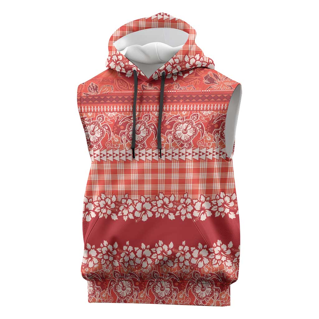 Hawaiian Hibiscus Honu Sleeveless Hoodie Red Mele Kalikimaka Palaka Spirit LT9 Red - Polynesian Pride
