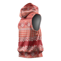 Hawaiian Hibiscus Honu Sleeveless Hoodie Red Mele Kalikimaka Palaka Spirit LT9 - Polynesian Pride