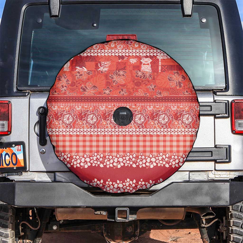 Hawaiian Hibiscus Honu Spare Tire Cover Red Mele Kalikimaka Palaka Spirit LT9 Red - Polynesian Pride