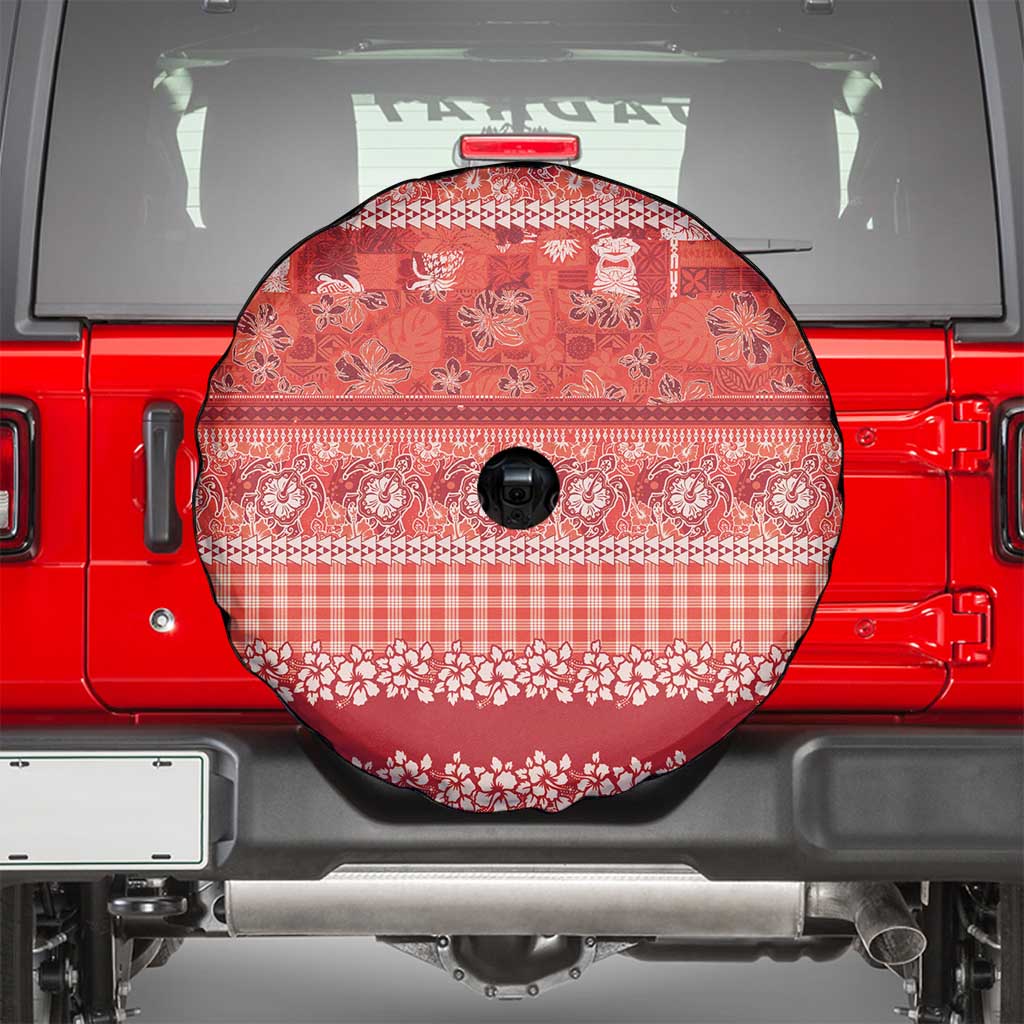 Hawaiian Hibiscus Honu Spare Tire Cover Red Mele Kalikimaka Palaka Spirit LT9 - Polynesian Pride