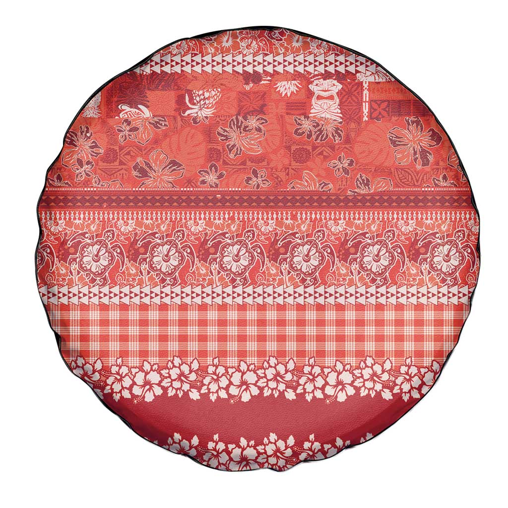 Hawaiian Hibiscus Honu Spare Tire Cover Red Mele Kalikimaka Palaka Spirit LT9 - Polynesian Pride