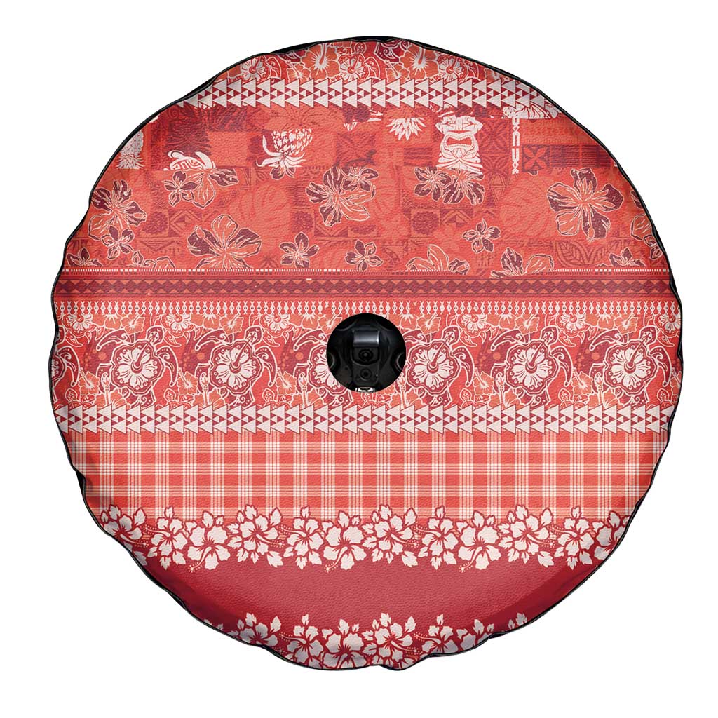 Hawaiian Hibiscus Honu Spare Tire Cover Red Mele Kalikimaka Palaka Spirit LT9 - Polynesian Pride