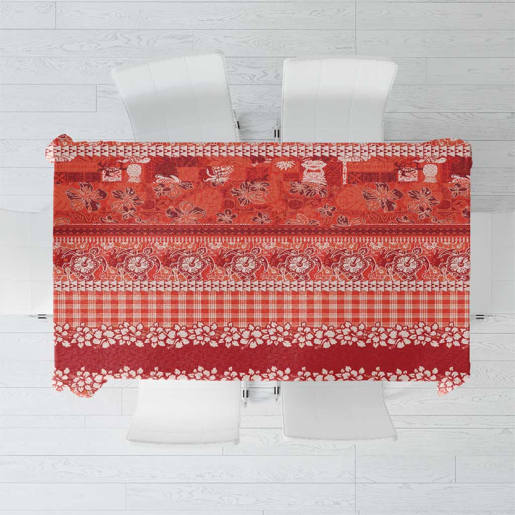 Hawaiian Hibiscus Honu Tablecloth Red Mele Kalikimaka Palaka Spirit LT9 Red - Polynesian Pride