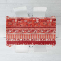 Hawaiian Hibiscus Honu Tablecloth Red Mele Kalikimaka Palaka Spirit LT9 Red - Polynesian Pride