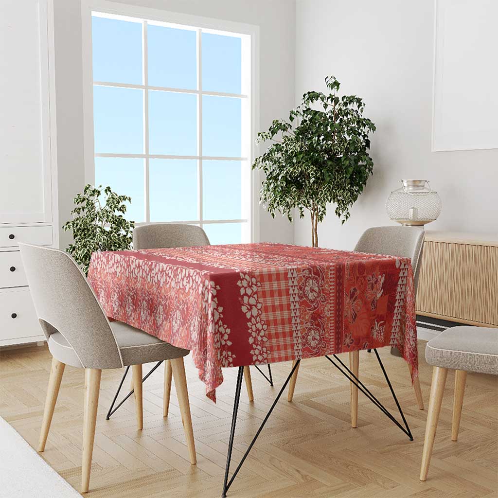 Hawaiian Hibiscus Honu Tablecloth Red Mele Kalikimaka Palaka Spirit LT9 - Polynesian Pride