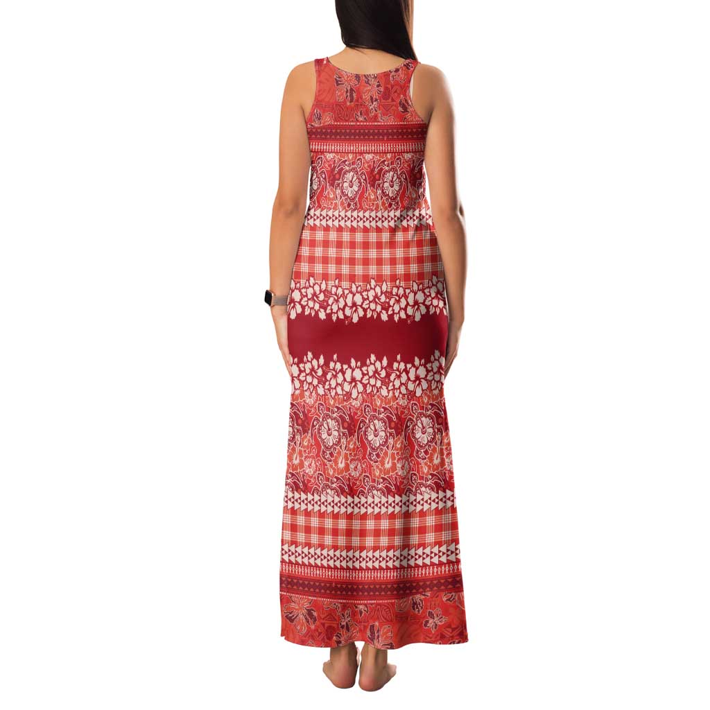 Hawaiian Hibiscus Honu Tank Maxi Dress Red Mele Kalikimaka Palaka Spirit LT9 - Polynesian Pride