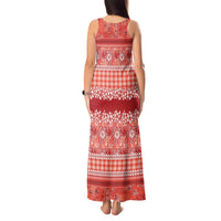 Hawaiian Hibiscus Honu Tank Maxi Dress Red Mele Kalikimaka Palaka Spirit LT9 - Polynesian Pride