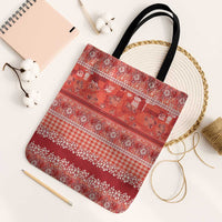Hawaiian Hibiscus Honu Tote Bag Red Mele Kalikimaka Palaka Spirit LT9 Black Strap One Size Red - Polynesian Pride