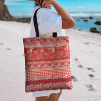 Hawaiian Hibiscus Honu Tote Bag Red Mele Kalikimaka Palaka Spirit LT9 - Polynesian Pride