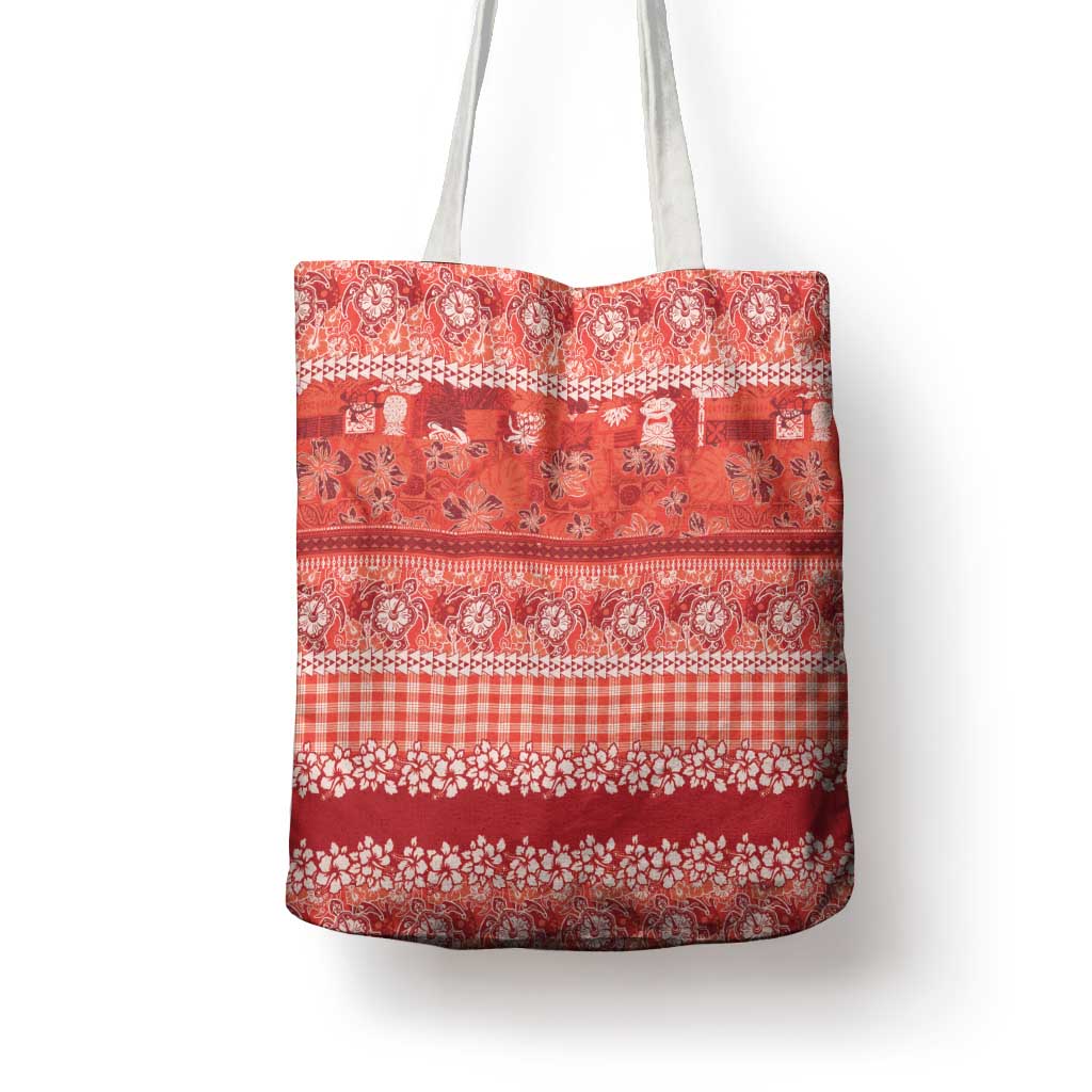 Hawaiian Hibiscus Honu Tote Bag Red Mele Kalikimaka Palaka Spirit LT9 - Polynesian Pride