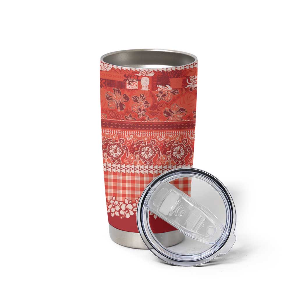 Hawaiian Hibiscus Honu Tumbler Cup Red Mele Kalikimaka Palaka Spirit - Polynesian Pride