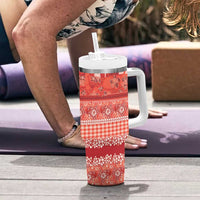 Hawaiian Hibiscus Honu Tumbler With Handle Red Mele Kalikimaka Palaka Spirit - Polynesian Pride