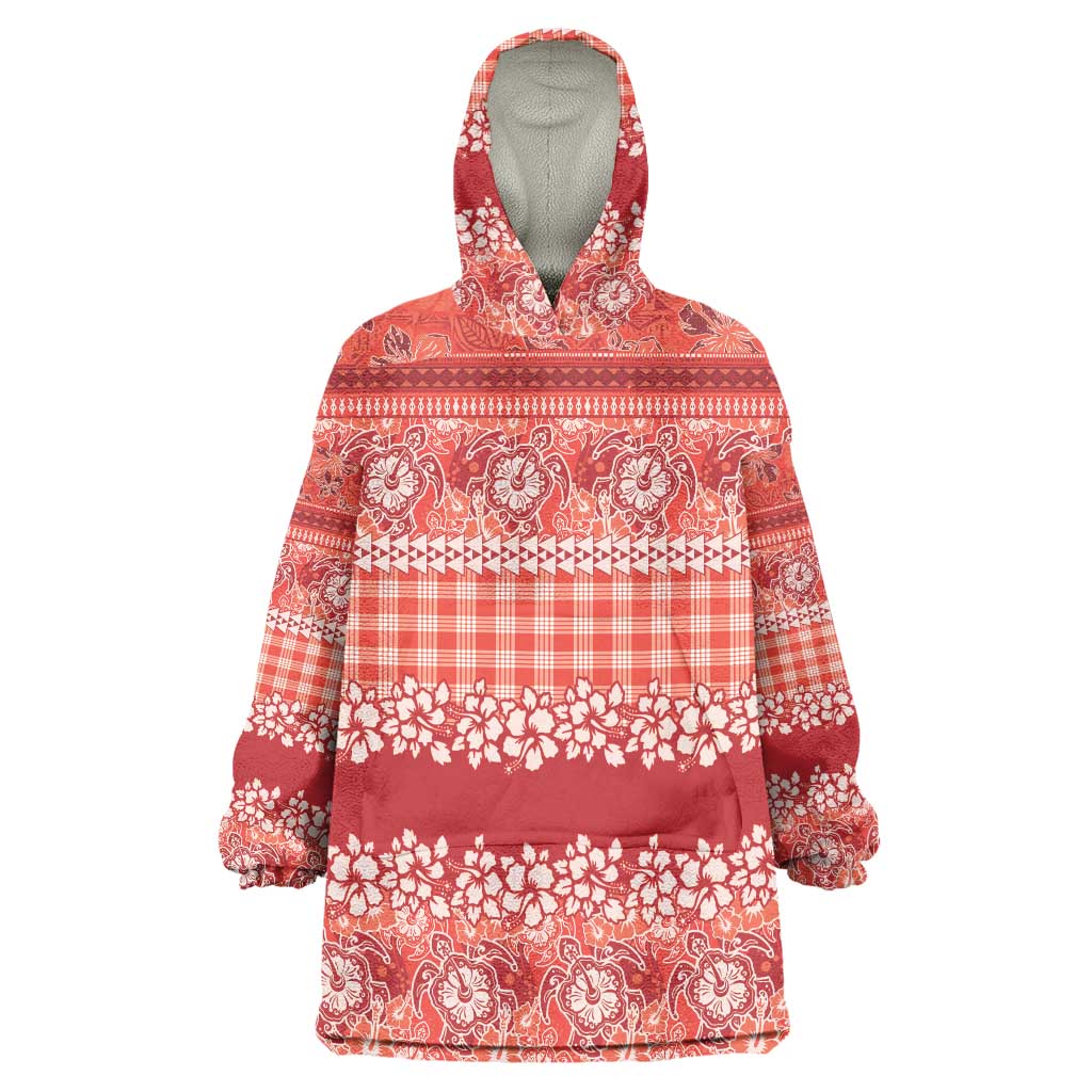 Hawaiian Hibiscus Honu Wearable Blanket Hoodie Red Mele Kalikimaka Palaka Spirit LT9 One Size Red - Polynesian Pride