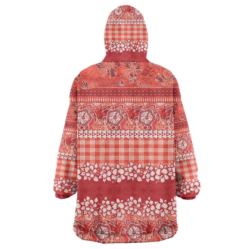 Hawaiian Hibiscus Honu Wearable Blanket Hoodie Red Mele Kalikimaka Palaka Spirit LT9 - Polynesian Pride