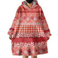 Hawaiian Hibiscus Honu Wearable Blanket Hoodie Red Mele Kalikimaka Palaka Spirit LT9 - Polynesian Pride