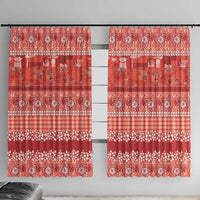Hawaiian Hibiscus Honu Window Curtain Red Mele Kalikimaka Palaka Spirit LT9 With Hooks Red - Polynesian Pride