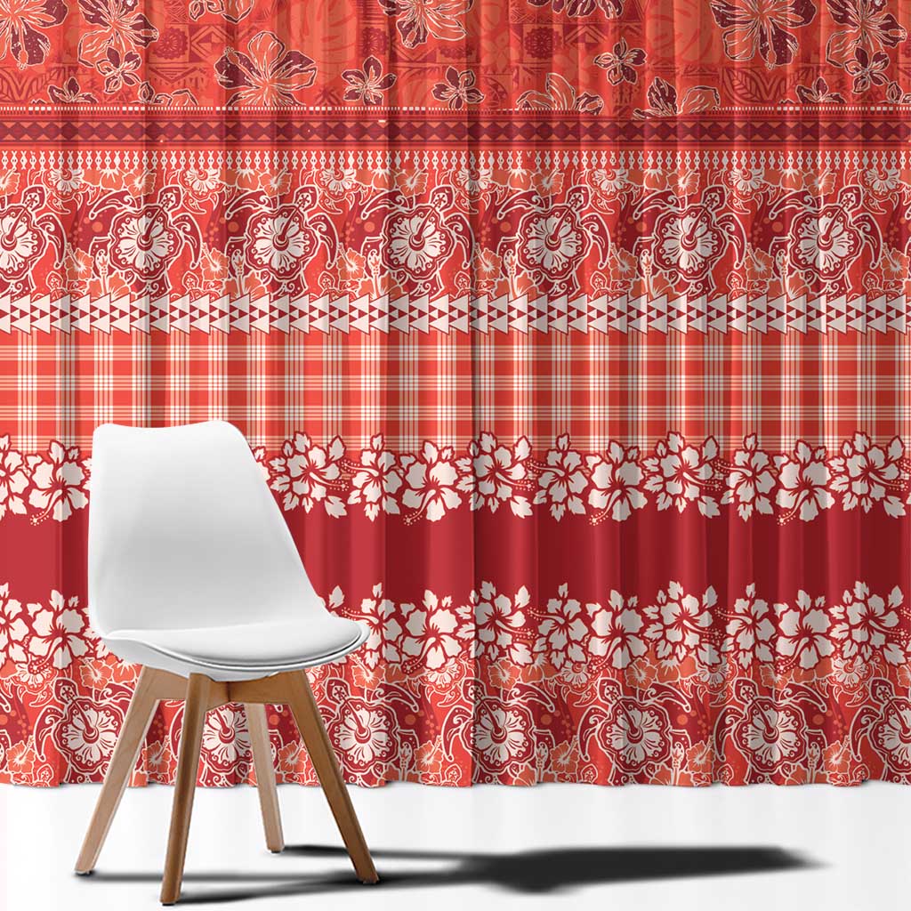 Hawaiian Hibiscus Honu Window Curtain Red Mele Kalikimaka Palaka Spirit LT9 - Polynesian Pride