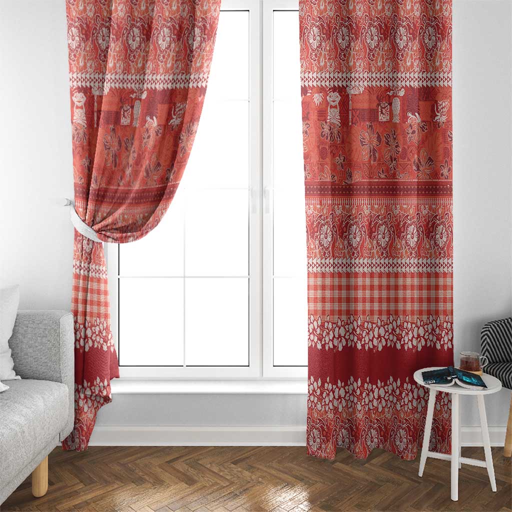Hawaiian Hibiscus Honu Window Curtain Red Mele Kalikimaka Palaka Spirit LT9 - Polynesian Pride