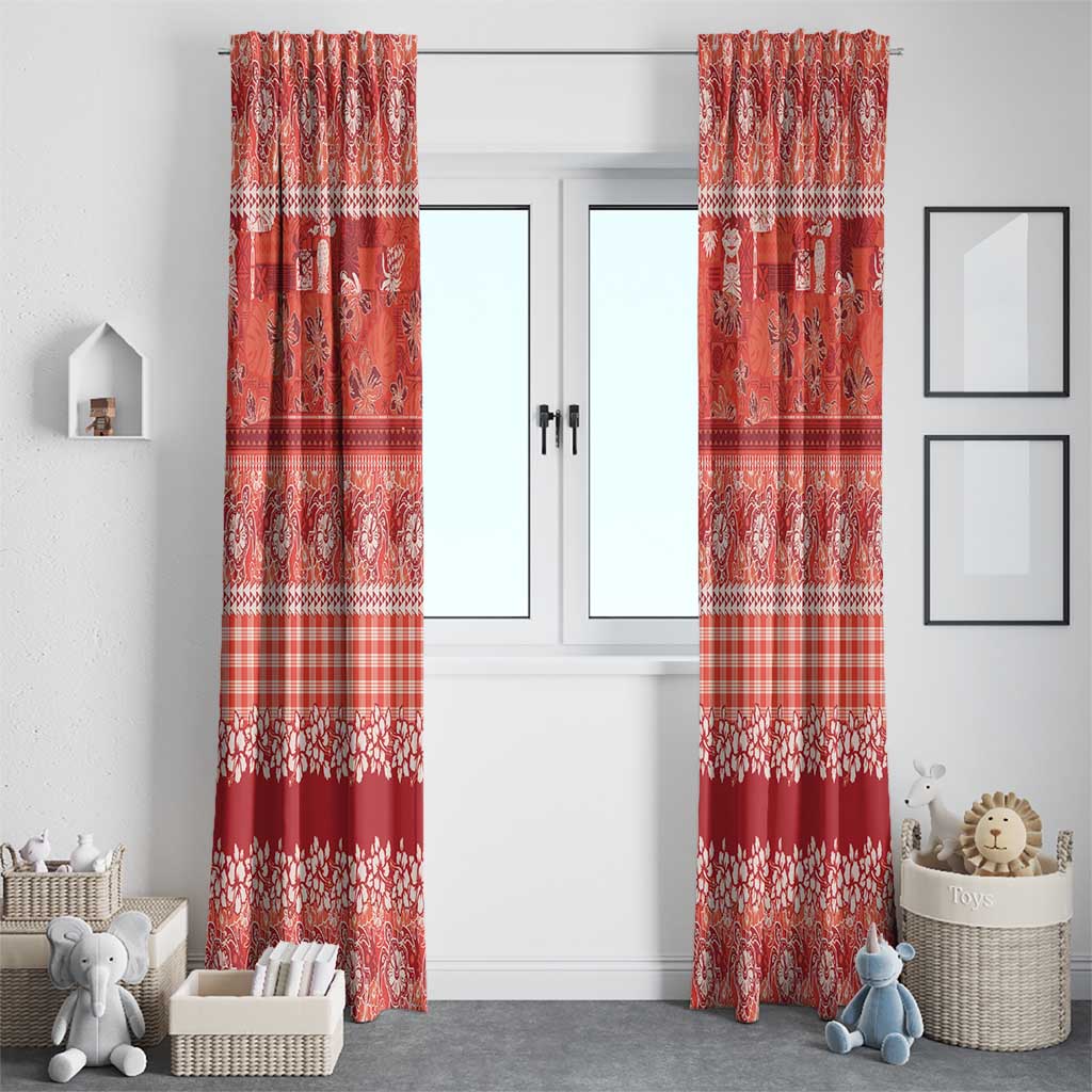 Hawaiian Hibiscus Honu Window Curtain Red Mele Kalikimaka Palaka Spirit LT9 - Polynesian Pride