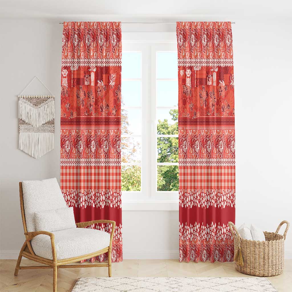 Hawaiian Hibiscus Honu Window Curtain Red Mele Kalikimaka Palaka Spirit LT9 - Polynesian Pride