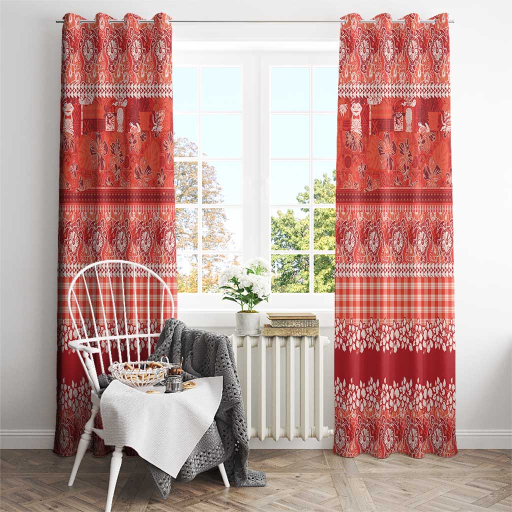 Hawaiian Hibiscus Honu Window Curtain Red Mele Kalikimaka Palaka Spirit LT9 - Polynesian Pride