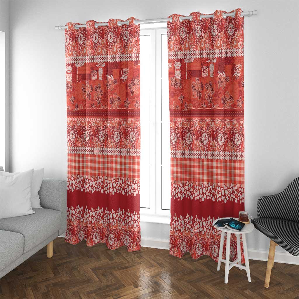 Hawaiian Hibiscus Honu Window Curtain Red Mele Kalikimaka Palaka Spirit LT9 With Grommets Red - Polynesian Pride