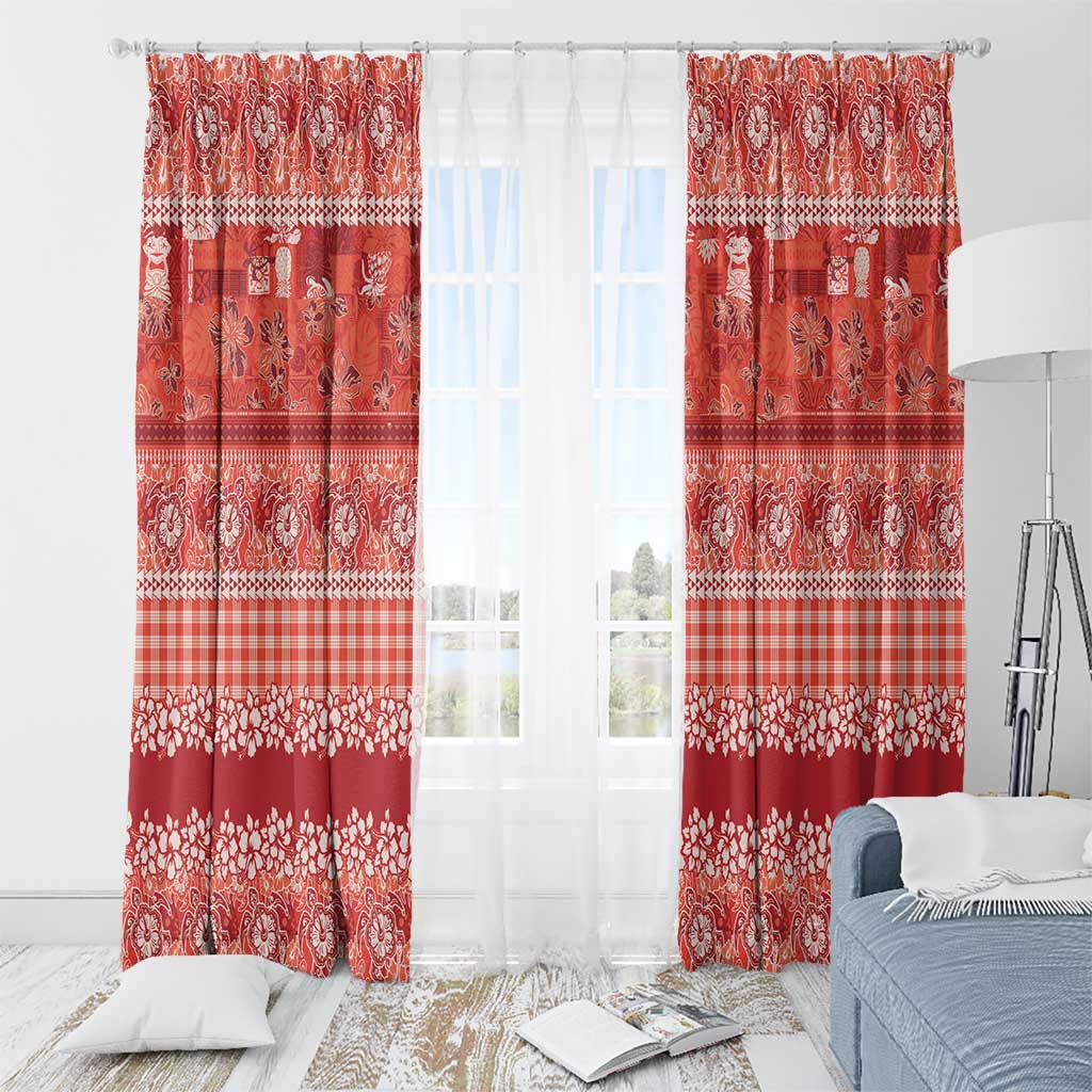 Hawaiian Hibiscus Honu Window Curtain Red Mele Kalikimaka Palaka Spirit LT9 - Polynesian Pride