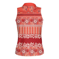 Hawaiian Hibiscus Honu Women Sleeveless Polo Shirt Red Mele Kalikimaka Palaka Spirit LT9 - Polynesian Pride