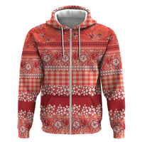 Hawaiian Hibiscus Honu Zip Hoodie Red Mele Kalikimaka Palaka Spirit LT9 Zip Hoodie Red - Polynesian Pride