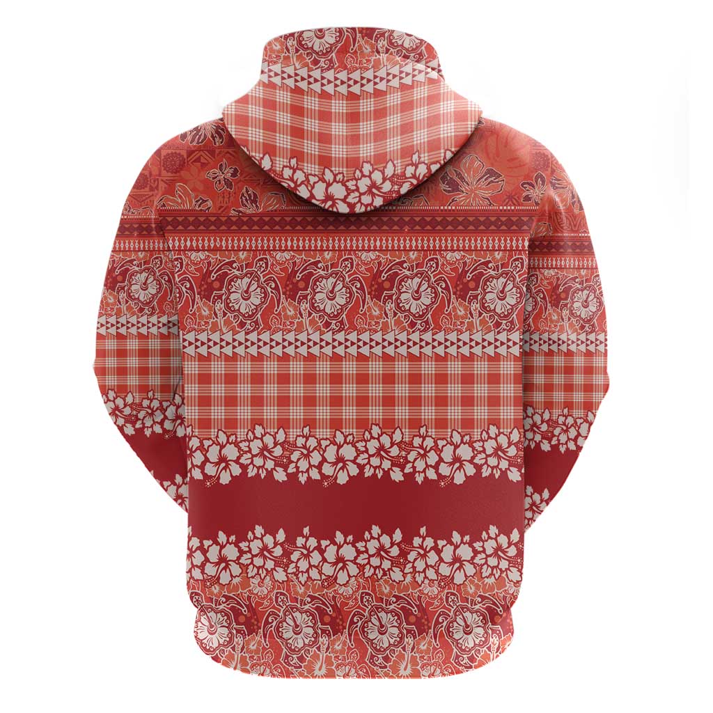 Hawaiian Hibiscus Honu Zip Hoodie Red Mele Kalikimaka Palaka Spirit LT9 - Polynesian Pride