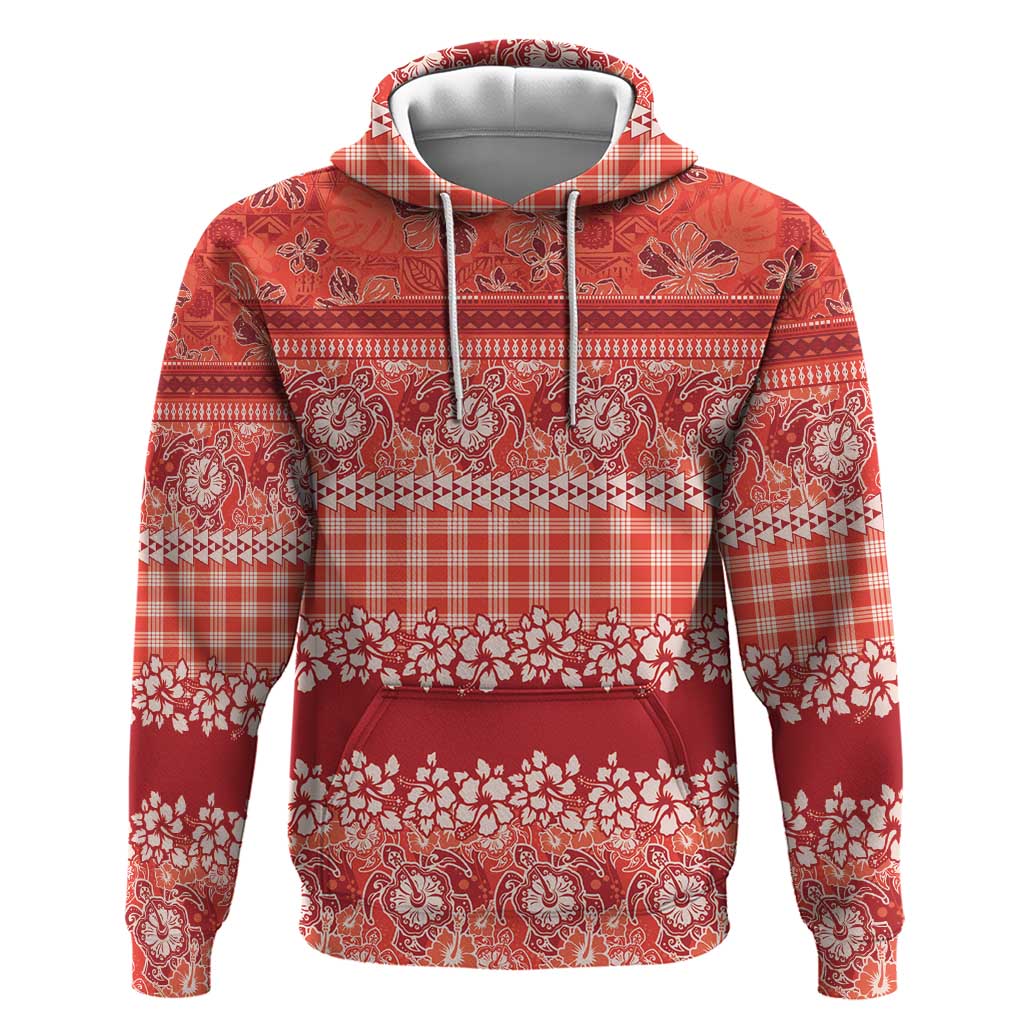 Hawaiian Hibiscus Honu Zip Hoodie Red Mele Kalikimaka Palaka Spirit LT9 Pullover Hoodie Red - Polynesian Pride