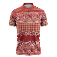 Hawaiian Hibiscus Honu Zipper Polo Shirt Red Mele Kalikimaka Palaka Spirit LT9 Red - Polynesian Pride