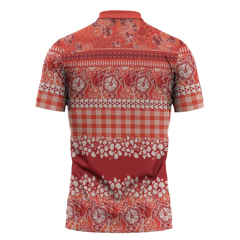 Hawaiian Hibiscus Honu Zipper Polo Shirt Red Mele Kalikimaka Palaka Spirit LT9 - Polynesian Pride