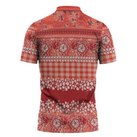 Hawaiian Hibiscus Honu Zipper Polo Shirt Red Mele Kalikimaka Palaka Spirit LT9 - Polynesian Pride