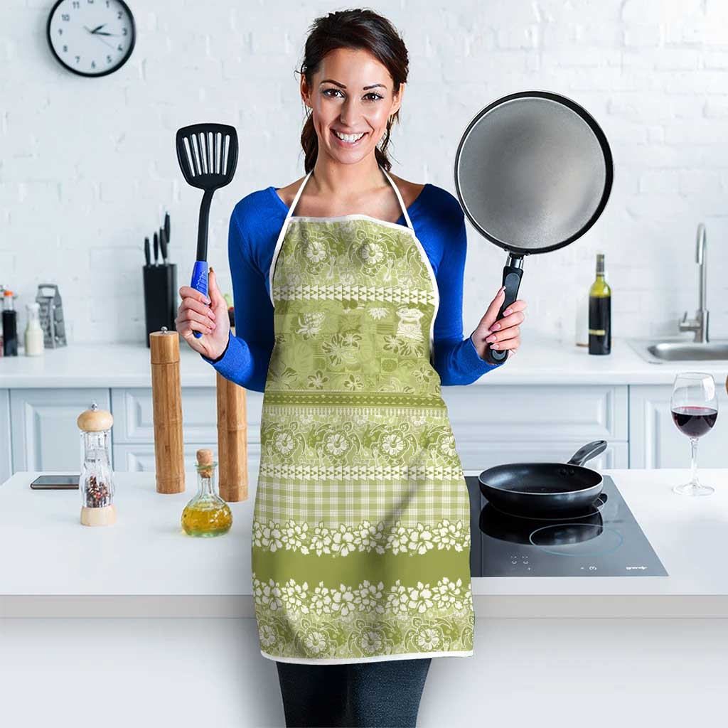 Hawaiian Hibiscus Honu Apron Sage Green Mele Kalikimaka Palaka Spirit LT9 - Polynesian Pride