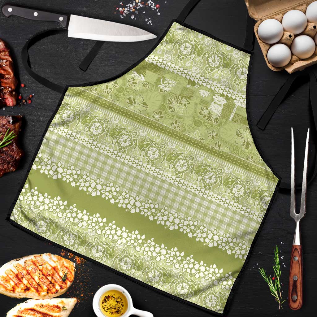 Hawaiian Hibiscus Honu Apron Sage Green Mele Kalikimaka Palaka Spirit LT9 Sage Green - Polynesian Pride