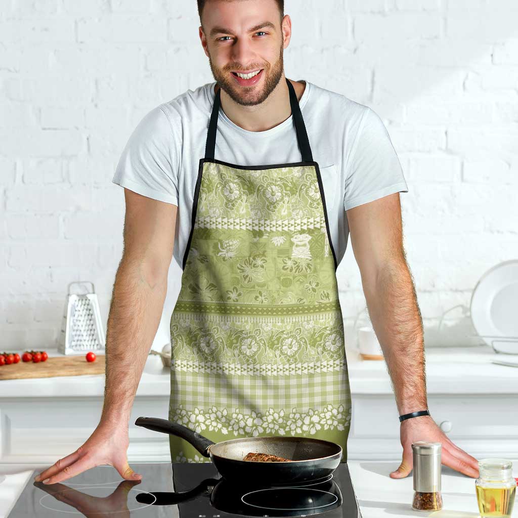 Hawaiian Hibiscus Honu Apron Sage Green Mele Kalikimaka Palaka Spirit LT9 - Polynesian Pride