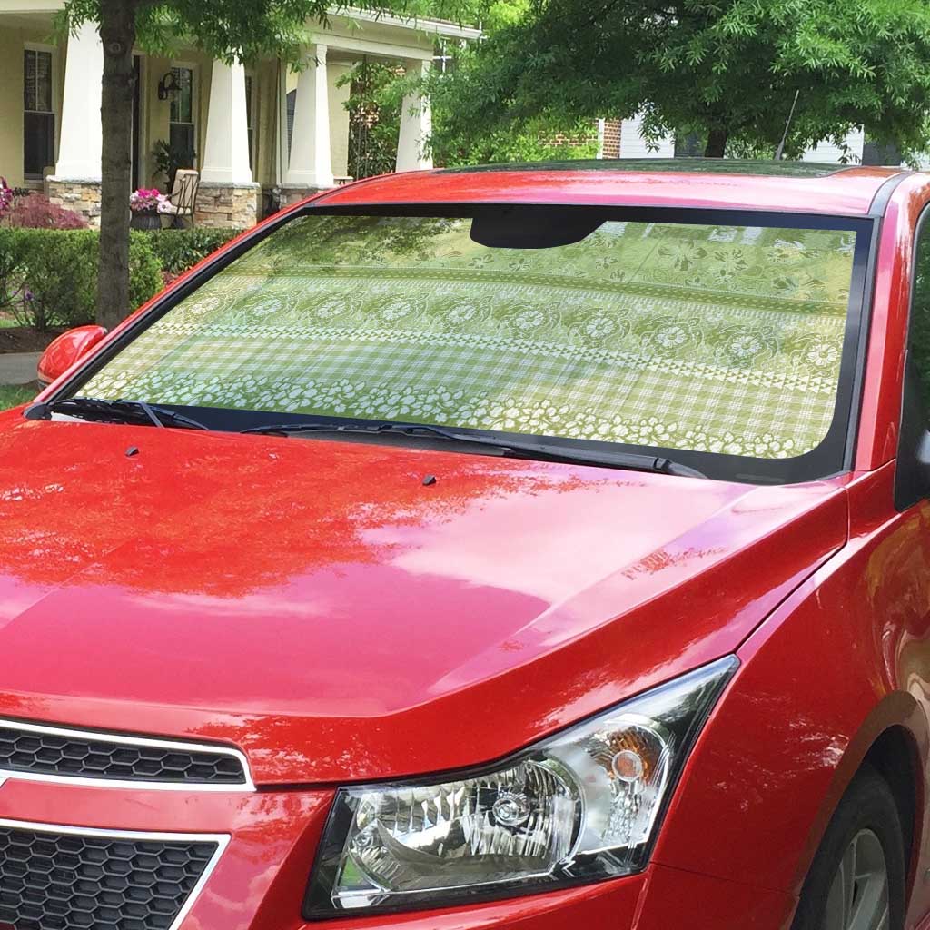 Hawaiian Hibiscus Honu Auto Sun Shade Sage Green Mele Kalikimaka Palaka Spirit - Polynesian Pride