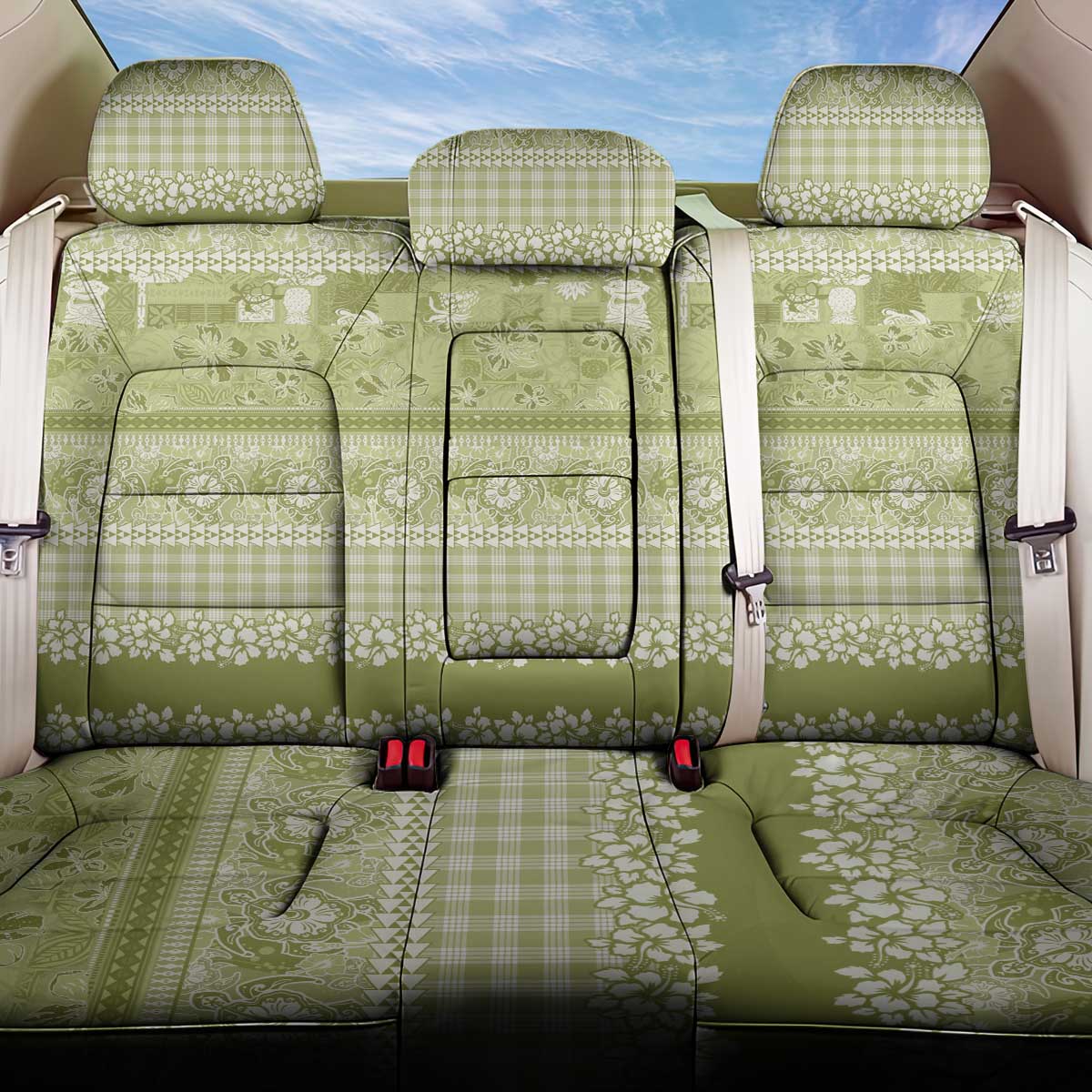 Hawaiian Hibiscus Honu Back Car Seat Cover Sage Green Mele Kalikimaka Palaka Spirit LT9 One Size Sage Green - Polynesian Pride
