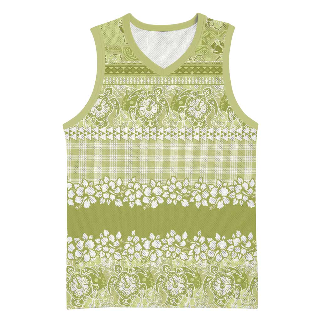 Hawaiian Hibiscus Honu Basketball Jersey Sage Green Mele Kalikimaka Palaka Spirit LT9 Unisex Sage Green - Polynesian Pride