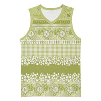 Hawaiian Hibiscus Honu Basketball Jersey Sage Green Mele Kalikimaka Palaka Spirit LT9 Unisex Sage Green - Polynesian Pride