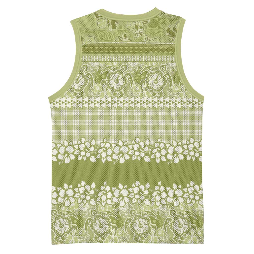 Hawaiian Hibiscus Honu Basketball Jersey Sage Green Mele Kalikimaka Palaka Spirit LT9 - Polynesian Pride