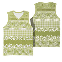 Hawaiian Hibiscus Honu Basketball Jersey Sage Green Mele Kalikimaka Palaka Spirit LT9 - Polynesian Pride