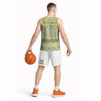 Hawaiian Hibiscus Honu Basketball Jersey Sage Green Mele Kalikimaka Palaka Spirit LT9 - Polynesian Pride