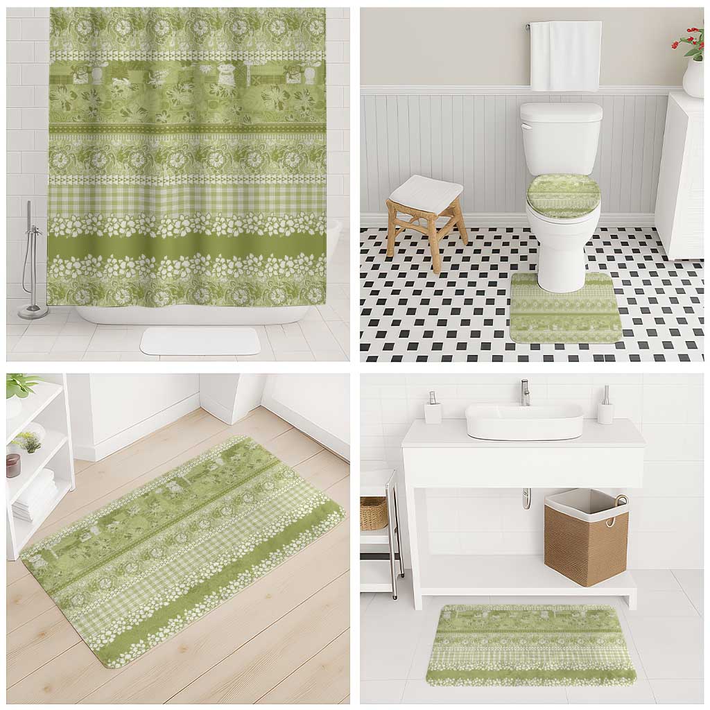 Hawaiian Hibiscus Honu Bathroom Set Sage Green Mele Kalikimaka Palaka Spirit LT9 - Polynesian Pride