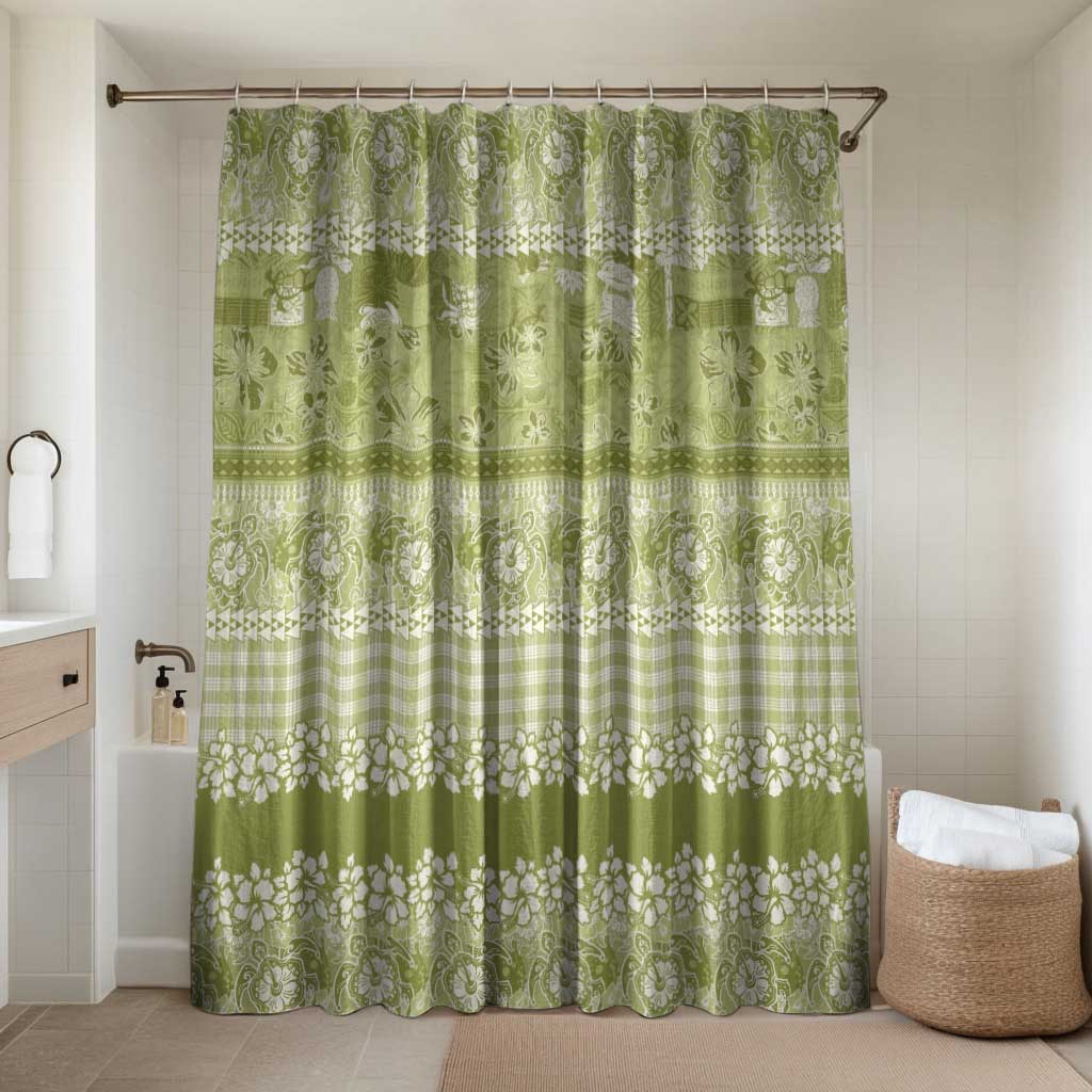 Hawaiian Hibiscus Honu Bathroom Set Sage Green Mele Kalikimaka Palaka Spirit LT9 Shower Curtain Only Sage Green - Polynesian Pride