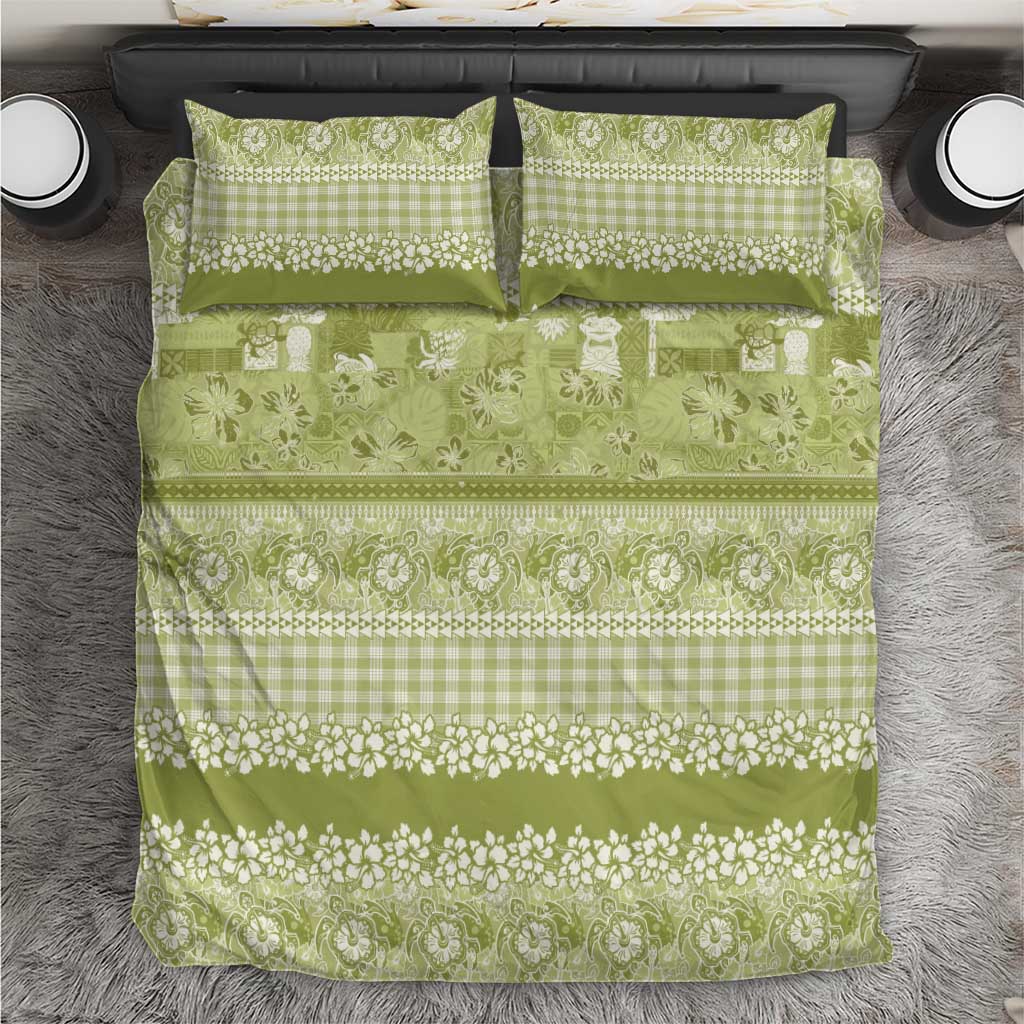 Hawaiian Hibiscus Honu Bedding Set Sage Green Mele Kalikimaka Palaka Spirit LT9 Sage Green - Polynesian Pride