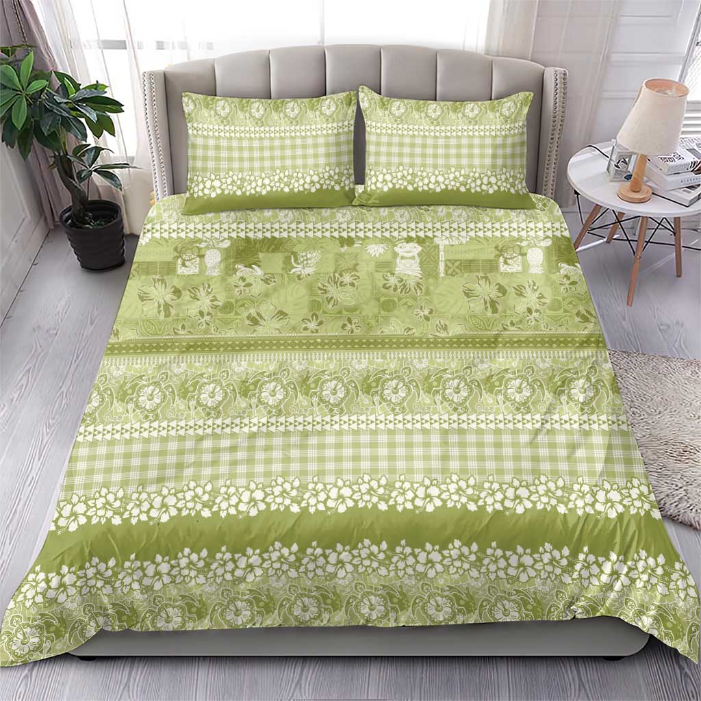 Hawaiian Hibiscus Honu Bedding Set Sage Green Mele Kalikimaka Palaka Spirit LT9 - Polynesian Pride