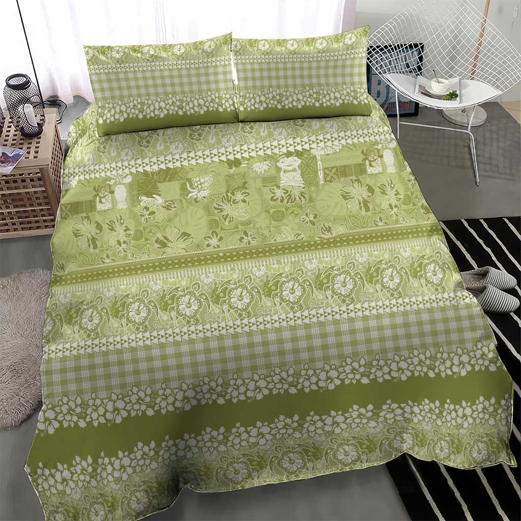 Hawaiian Hibiscus Honu Bedding Set Sage Green Mele Kalikimaka Palaka Spirit LT9 - Polynesian Pride
